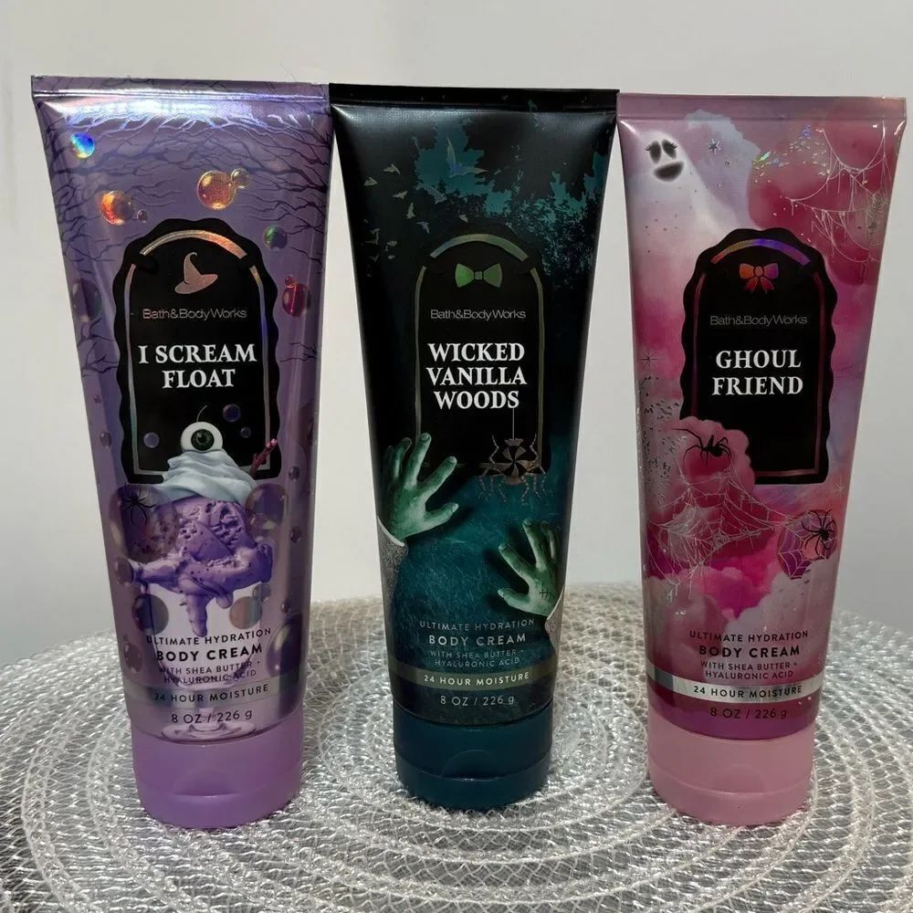 BBW Wicked Vanilla Woods, Ghoul Friend, I Scream Float Body Cream Set of 3 NWT